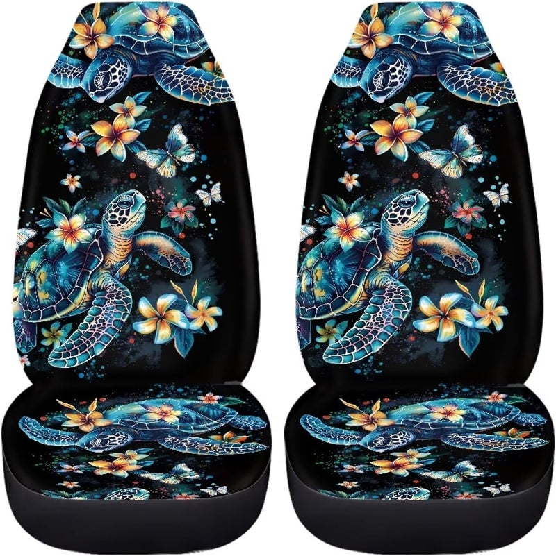 Howilath Sea Turtle Floral Car Front Seat Cover for Men Women Stretchy Bucket Seat Covers High Back Accessories Interior Decor - 2 Piece - Image 3